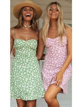 Jastie Daisy Floral Print Dress Women Sweetheart Neckline Chic Mini Dresses Sleeveless Shirring Back Sexy Dress Summer Vestidos 2024 - buy cheap