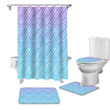 Juego de cortinas de ducha impermeables, alfombrilla de baño antideslizante, cubierta de inodoro, hermosas escamas de sirena 2024 - compra barato