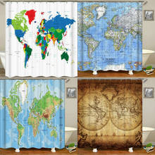 Cortina de ducha impermeable con estampado 3d del mapa del mundo, visillo de baño de poliéster con ganchos para el hogar, 180x180cm 2024 - compra barato