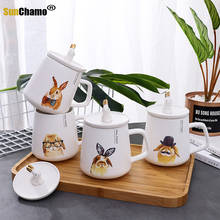 Creative Pot Belly Water with Lid Spoon Office Children Breakfast Milk Juice Gift Cartoon Golden Rabbit Ceramic Cup Cups 2024 - buy cheap