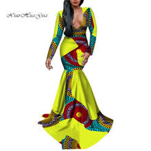 Vestido de sirena Bazin para mujer, ropa africana tradicional, larga, con estampado de retazos y cuello en V, WY2760 2024 - compra barato