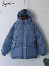 Syiwidii Women's Autumn Winter Jacket 2022 Thicken Warm Coat with A Hood Oversized Streetwear Blue Khaki Parka Elegant Outerwear