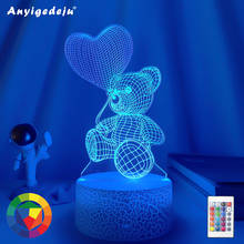 Luz noturna 3d de urso para balão, com coração, led, interruptor touch, atmosfera colorida para decoração de casa, lâmpada de mesa, cabeceira 2024 - compre barato