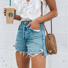 Mulheres rasgado denim shorts de cintura alta vintage luz azul sexy shorts jeans verão moda buraco angustiado lady causal jean shorts calções de moda shorts feminino short casuais 2024 - compre barato