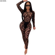 CM.YAYA Summer Women Mesh See Though Jumpsuits Rompers Hollow Out Backless Full Sleeve Sexy Night Club Party One Piece Outfits 2024 - buy cheap