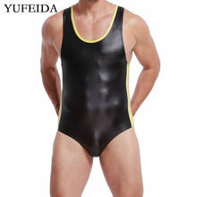 Mens Bodysuits Faux Leather Jumpsuits Sexy Leotard Wrestling Singlets Strecth Underwears Male Gay Jockstrap Tanks Dance Clubwear 2024 - buy cheap