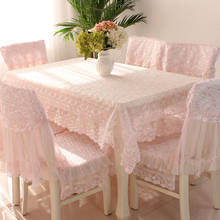 Toalha de mesa bordada rosa com renda, cobertura para cadeira retangular, saia de mesa estilo rústico 2024 - compre barato