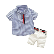 Summer college style boy baby Gentleman striped shirt Fashion shorts five-point pants suit Children's clothing party 2024 - buy cheap