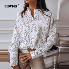 Elegant Buckle Stand Collar Blouse Tops Ladies Puff Long Sleeve Letters Pullover Women Casual Spring Autumn Blouses Dropshipping 2024 - buy cheap