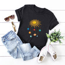 Women TShirt Spring 100%Cotton T-Shirt Sun Planet Print T ShirtO Neck Short Sleeve Tees Summer Women Shirts Pink Tops 2024 - buy cheap