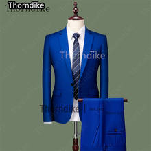 Cindy Dike-traje de boda para hombre, chaqueta de esmoquin y pantalones de color azul real, traje ajustado para fiesta de graduación, traje de novio, Terno 2024 - compra barato