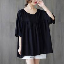 Camisetas negras de talla 6XL para mujer, camisetas holgadas grandes de manga larga y cuello de pico, 150KG 2024 - compra barato