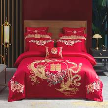 Juego de ropa de cama de lujo con bordado rojo de princesa, edredón de algodón de estilo chino sólido para boda/funda de edredón, Sábana de cama, textil de lino para el hogar 2024 - compra barato