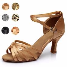 Zapatos Latino estándar para mujer y niña, Sandalias de tacón alto de Satén/piel sintética con hebilla, zapatos Nude/negro/marrón para baile de salón y Salsa 2024 - compra barato