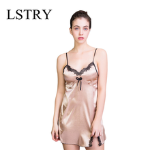 LSTRY Sexy Nightgown Lingerie Fashion Patchwork Nightdress Women Sheer Scalloped Satin Nightwear Silk Slip Sleepwear Chemises 2024 - buy cheap