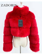 ZADORIN-abrigo corto de piel sintética para mujer, chaqueta ajustada y mullida con cuello de piel, abrigo cálido de talla grande, moda de invierno, 2021 2024 - compra barato