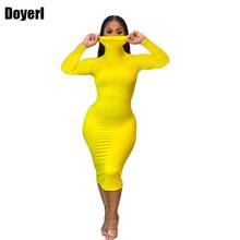 Женское облегавечерние-водолазка, желтое вечернее платье миди с длинным рукавом, для клуба, осени и зимы, размера плюс 2024 - купить недорого