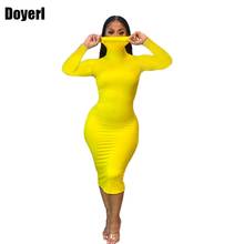 Fashion Bodycon Party Dress Women Autumn Winter Turtleneck Long Sleeve Yellow Sexy Bandage Dress For Women Club Midi Dress 2024 - buy cheap