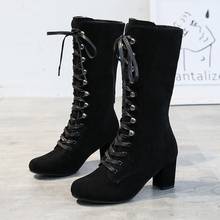 Модные сапоги до колена, зимняя женская обувь на молнии, высокие сапоги на высоком каблуке, женские сапоги на толстом каблуке, новинка, черный цвет 2024 - купить недорого