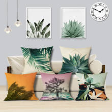 Capa de almofada plantas selva tropical, folhas verdes, travesseiros decorativos para casa, impressão em linho quadrado, almofadas personalizadas, 45cm x 45cm 2024 - compre barato