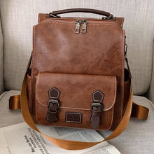 WR 2022 Trendy Women's Backpack Vintage Pu Leather Daypack Brown Mochilas Para Mujer Casual Travel Bag Retro Student School Bag 2024 - compre barato