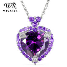 WEGARSTI Luxury Big Crystal Heart Necklace Pendant For Women Purple Romantic CZ Hot Silver Chain Necklaces Wedding Fine Jewelry 2024 - buy cheap