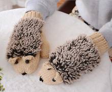 Women Winter New Gloves Without Fingers Knitting Wool Cute Warm Mittens Fingerless Cartoon Hedgehog Warm Gloves 2024 - buy cheap