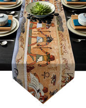 Egyptian Mural Cotton Linen Table Runner for Family Dinner Wedding Party Holiday Farmhouse Thanksgiving Christmas 2024 - buy cheap