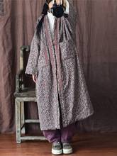 Johnature-Parkas con estampado Floral Vintage para mujer, abrigo cálido de lino y algodón de manga larga con cuello en V, ropa nueva de invierno, 2022