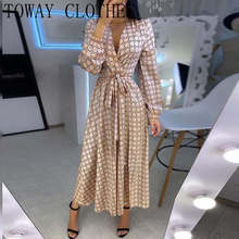 Dress For Women 2022 Long Sleeve Geometric Print Polkadot Print Plunge Wrap Maxi With Belt Vestidos Elegantes Para Mujer 2024 - buy cheap