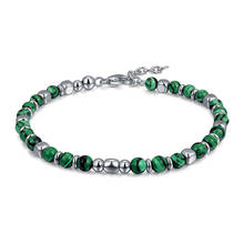 Runda masculino e feminino frisado pulseira verde 17 + 5cm/19 3cm pedra natural de aço inoxidável jóias artesanal moda venda quente 2024 - compre barato