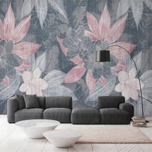 Papel tapiz Mural Floral de acuarela de loto Retro nórdico para decoración de sala de estar, papel tapiz 3D, decoración del hogar 2024 - compra barato