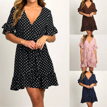 Summer Dress 2021 Boho Style Beach Dress Fashion Short Sleeve V-neck Polka Dot A-line Party Dress Sundress Vestidos 2024 - compre barato