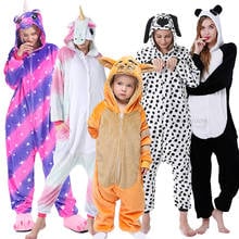 Комбинезон-кигуруми в виде единорога, зимние женские пижамы в виде панды для мальчиков и девочек, пижамы в виде животных, костюмы для взрослых и детей, Фланелевая пижама с мультяшным рисунком 2024 - купить недорого
