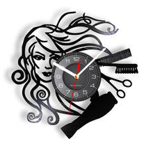 Hairstyle Beauty Salon Vinyl Record Wall Clock Hair Stylist Salon Barber Shop Retro Black Wall Clock Hairdresser Gifts for Woman 2024 - buy cheap