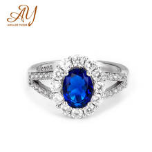 Anillos Yuzuk azules para mujer, joyería de plata 925, anillo con Circonia cúbica blanca de alta calidad, óvalo, aniversario de boda Gif 2024 - compra barato