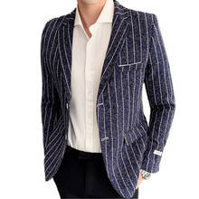 2021 новая полосатая Блейзер Для мужчин Slim Fit Винтаж Бизнес Повседневное пиджак пальто для девочек Стильные пиджаки M-3XL 2024 - купить недорого