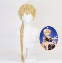 Peluca trenzada de 85CM de largo para hombre y mujer, Cosplay de Anime, Genshin Impact Aether Traveler, disfraz dorado, pelo sintético resistente al calor 2024 - compra barato