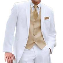 Chaleco dorado blanco para hombre, traje de 3 piezas (chaqueta + Pantalones + chaleco + corbata), esmoquin para novio y boda, ropa masculina 193 2024 - compra barato