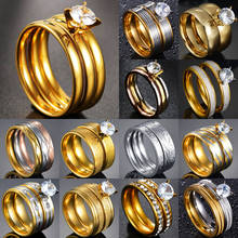 3 шт./компл. циркониевое кольцо из нержавеющей стали 316L обручальные кольца для женщин золотого цвета с кристаллами титановые обручальные кольца для женщин 2024 - купить недорого