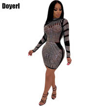 Rhinestones Sexy Bodycon Dresses for Women Sparkly Elegant Black Sheer Mesh Party Dress Summer Long Sleeve Club Mini Dress 2021 2024 - buy cheap