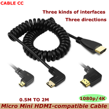 HDMI-совместимый с правым и левым углом Mini HDMI, HDMI и Micro HDMI штекер-штекер, эластичный пружинный гибкий кабель V1.4 DSLR 2024 - купить недорого