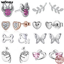 WOSTU Flower Heart Stud Earrings 100% 925 Sterling Silver Pearl Small Earrings For Women Wedding Engagement Jewelry Gifts 2024 - купить недорого