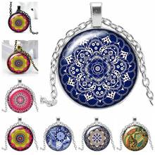 2020 New 3 Color Necklace Glass Convex Round Personality Ethnic Wind Mandala Pattern Pendant Necklace Gift Wholesale 2024 - buy cheap