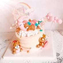 Kawaii Moon Sleeping Bear Cake Topper Happy Birthday Cake Toppers Boy&Girl Baby Shower Party Cake Decoration Kids Favors 2018 2024 - buy cheap