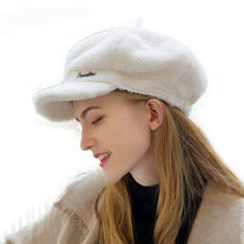 Autumn Winter Octagonal Hats For Women High Quality Beret Hat Sheep Shearing Wool Solid Color Newsboy Female Cap Berets 2024 - buy cheap