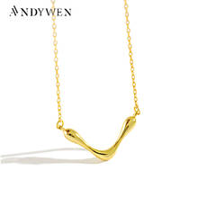 ANDYWEN 925 Sterling Silver Gold V Pendant Chain Necklace 2021 Rock Punk Fashion Women Luxury Wedding Party Jewelry 2024 - buy cheap
