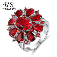 WEGARASTI Silver New Jewelry Rings Dark Red Ruby Gemstone Flower Shape Wedding Ring Silver New Jewelry Rings For Women Party 2024 - buy cheap