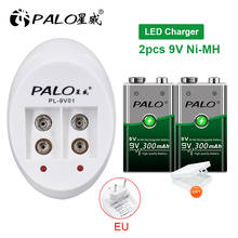 Palo 9v ni-mh bateria recarregável 6f22 9v, baterias para brinquedo, controle remoto, microfone multímetro ktv e carregador de bateria 9v 2024 - compre barato