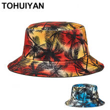 TOHUIYAN-Sombrero de cubo con estampado de árbol de coco para hombre y mujer, gorra plegable Bob, para primavera y verano, para playa, para sol, deportes al aire libre, sombreros de pesca 2024 - compra barato
